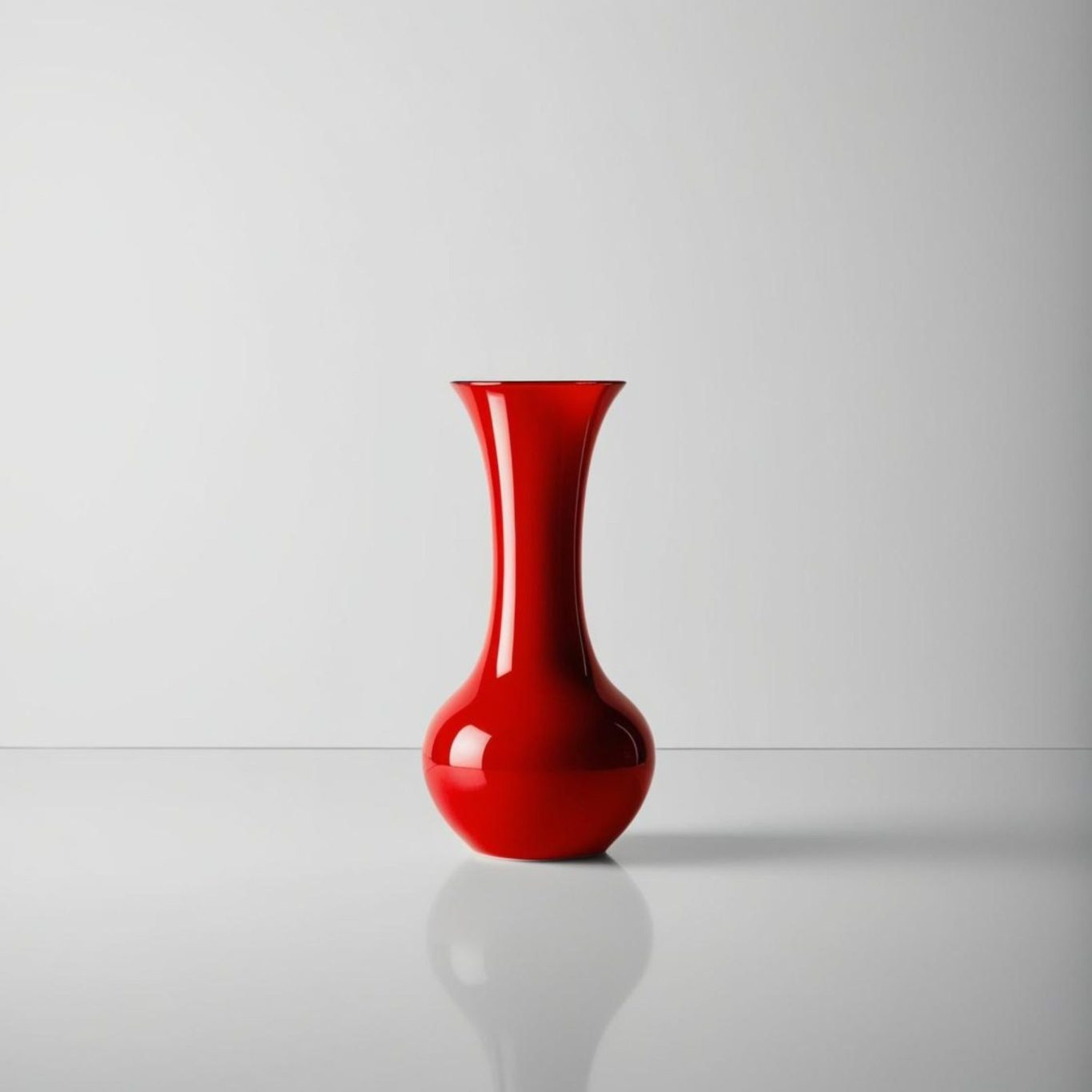 Vase rouge brillant sur une surface blanche, élégant et moderne.