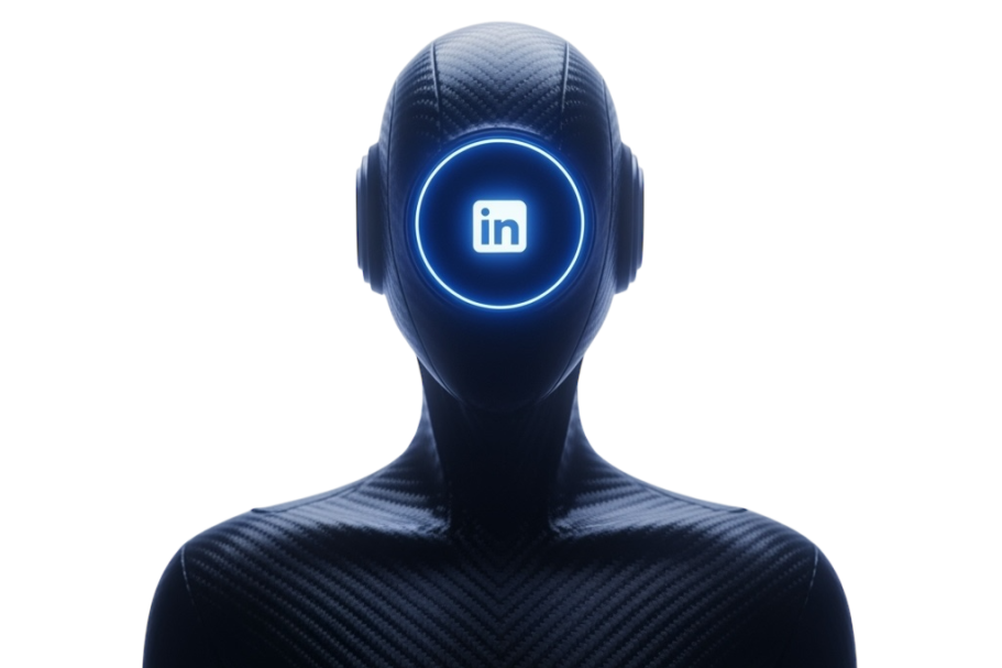 Silhouette d'une figure humaine avec un logo LinkedIn en lumière.